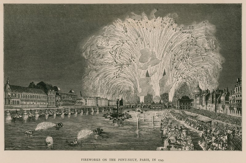Tűzijáték a Pont-Neuf-on, Párizsban, 1745-ben alkotó: French School