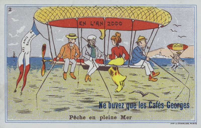 Horgászat ballonnal (színes litho) alkotó: French School