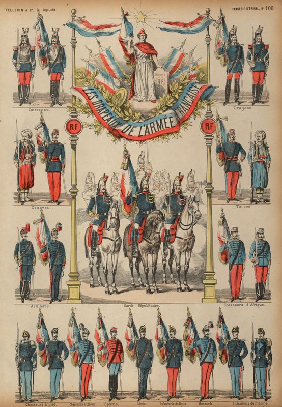 A francia hadsereg zászlói (színes metszet) alkotó: French School