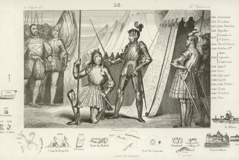 I. Ferenc francia kéri, hogy Bayard lovaggá ütötte az 1515-ös olaszországi marignói csatában aratott győzelem után alkotó: French School