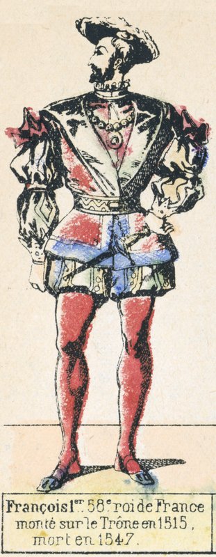 Francois 1er, Franciaország 58. királya, 1515-ben lépett trónra, 1547-ben halt meg (színes metszet) alkotó: French School