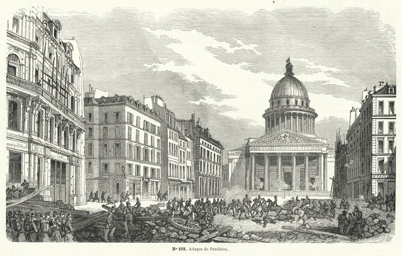 A francia hadsereg csapatai megtámadják a Pantheont elfoglaló felkelőket, Párizs, 1848. június 24. (metszet) alkotó: French School