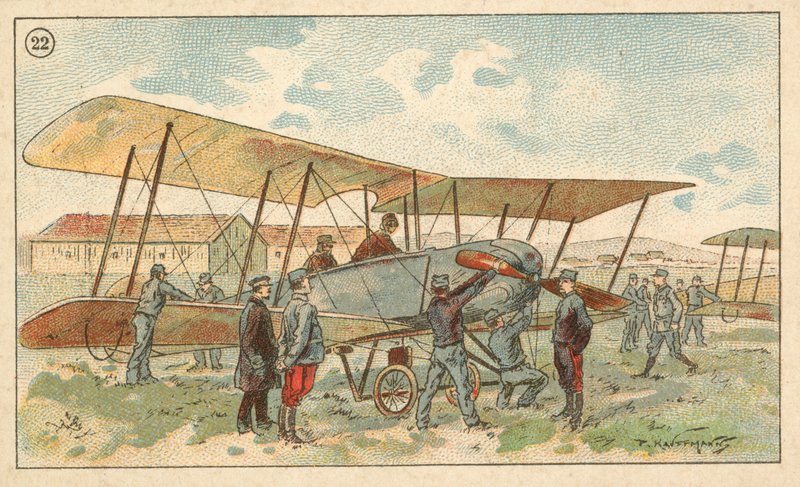 francia katonai kétfedelű repülőgép (chromolitho) alkotó: French School