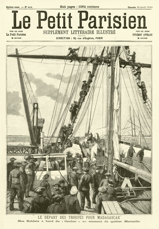 Marseille-ből Madagaszkárra induló francia katonák (metszet) alkotó: French School