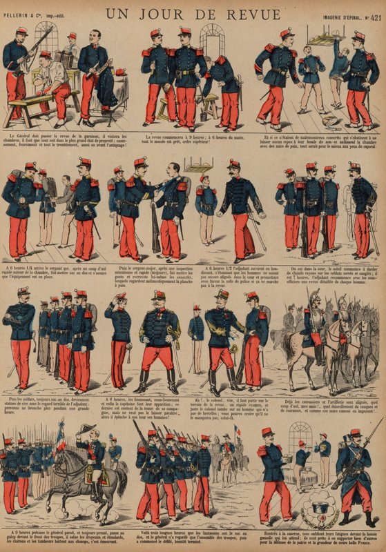 Francia katonák a szemle napján (színes metszet) alkotó: French School