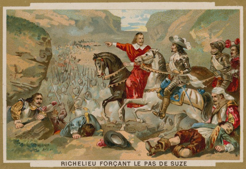 A Richelieu bíboros által vezényelt francia csapatok 1629-ben kényszerítik a hágót Suzánál, Savoyában alkotó: French School