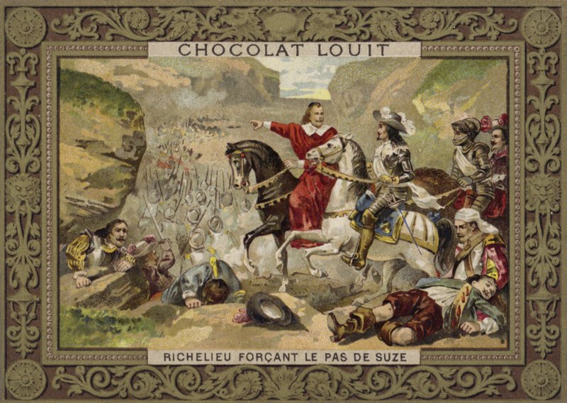 A Richelieu bíboros által vezényelt francia csapatok 1629-ben kényszerítik a hágót Suzánál, Savoyában. alkotó: French School