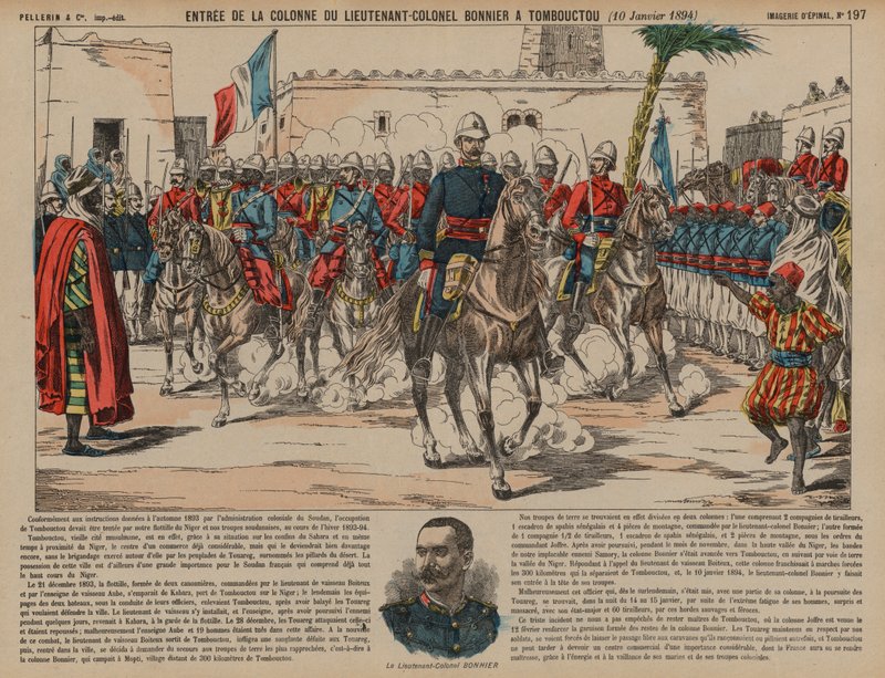 Eugene Bonnier alezredes vezette francia csapatok belépnek Timbuktuba alkotó: French School