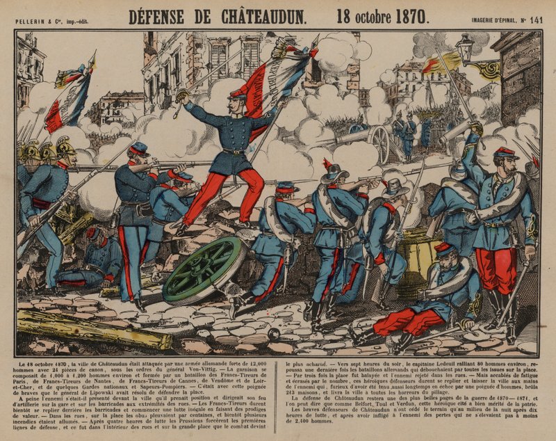 Francia csapatok Chateaudun védelmében, a francia-porosz háború alkotó: French School