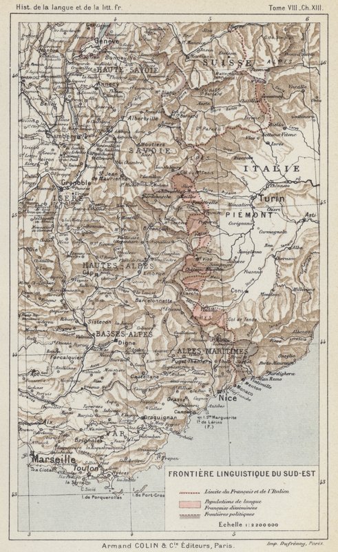 Délkeleti nyelvi határ (színes litho) alkotó: French School