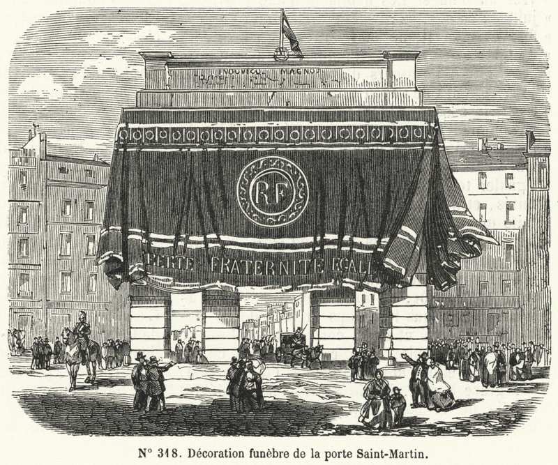 A Porte Saint-Martin temetési dekorációja a júniusi felkelés áldozatainak tiszteletére, Párizs alkotó: French School
