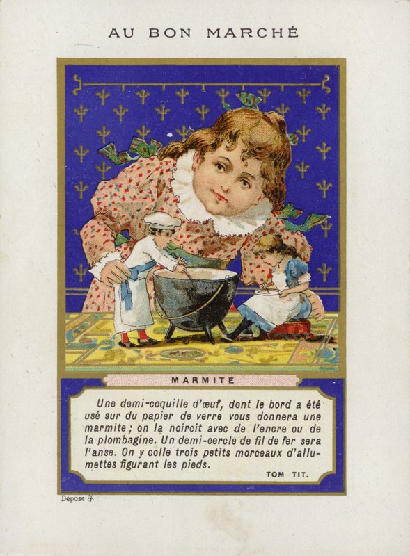 Lány játszik babákkal és keverőtállal, Marmite alkotó: French School