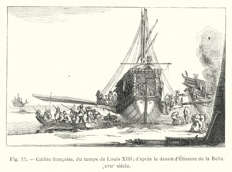 francia gálya, XIII. Lajos korából; Etienne de la Belle rajza után, 17. század (metszet) alkotó: French School