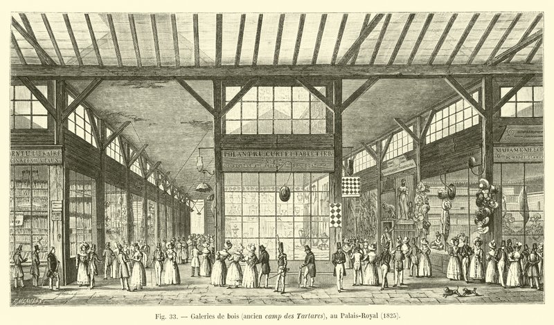 Fából készült galériák, a tatárok egykori tábora, a Palais-Royalban, 1825 alkotó: French School