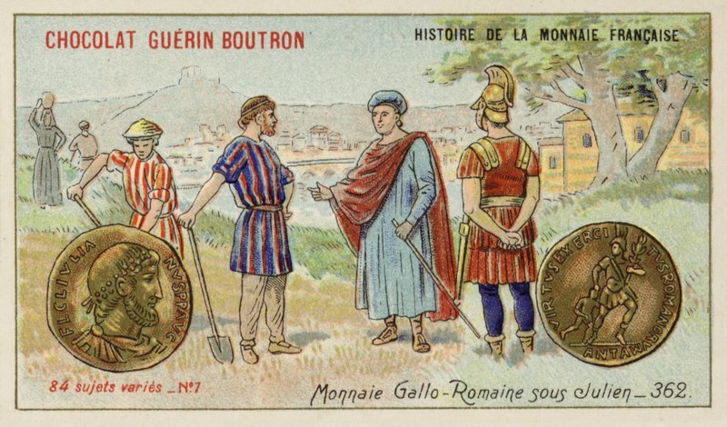 Julianus uralkodásának gallo-római pénze, 362 (chromolitho) alkotó: French School
