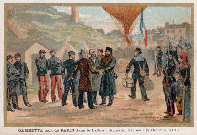 Gambetta elhagyja Párizst az Armand-Barbes hőlégballonban alkotó: French School