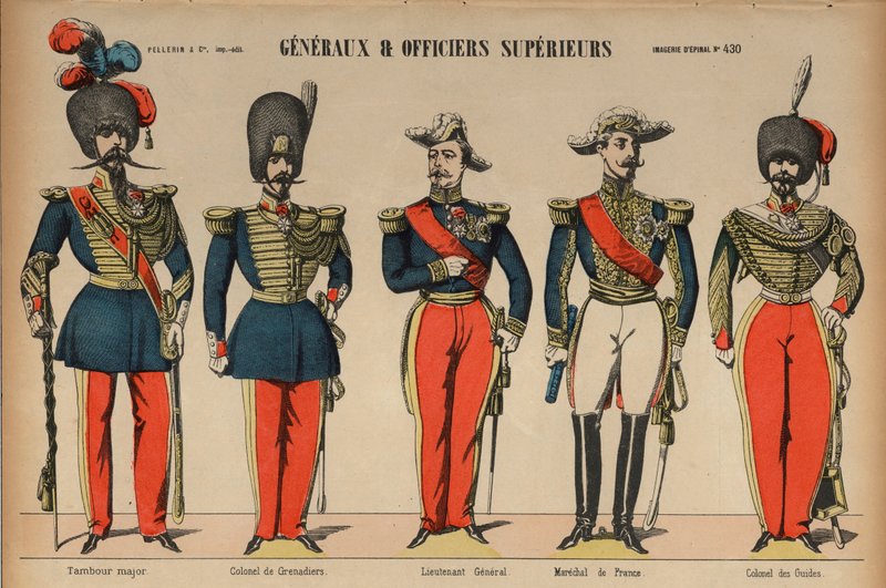 A francia hadsereg tábornokai és rangidős tisztjei (színes metszet) alkotó: French School