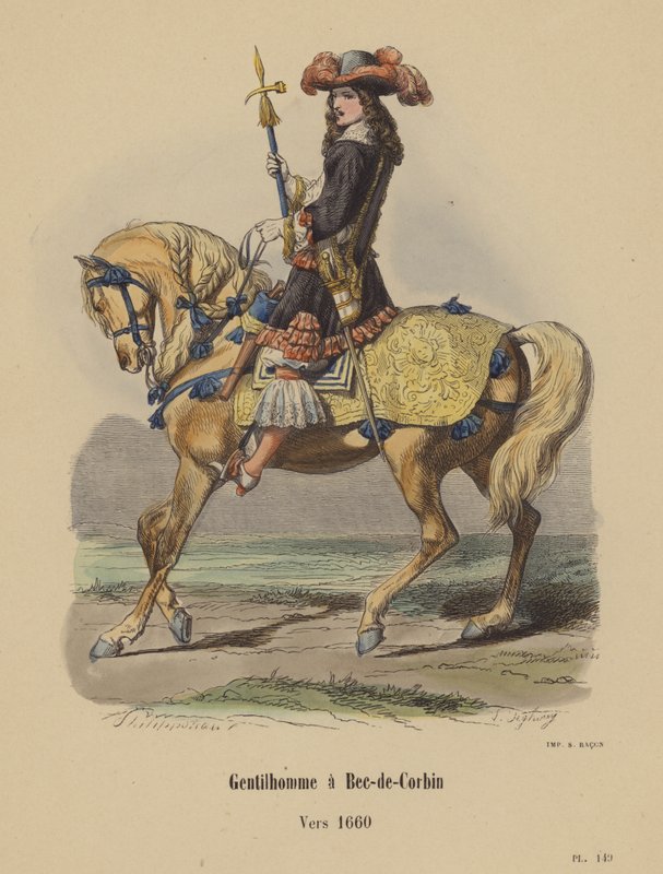Gentleman at Bec-de-Corbin, 1660 körül (színes metszet) alkotó: French School