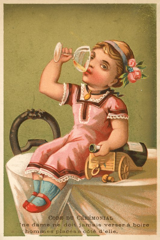 Lány pezsgőt iszik (chromolitho) alkotó: French School