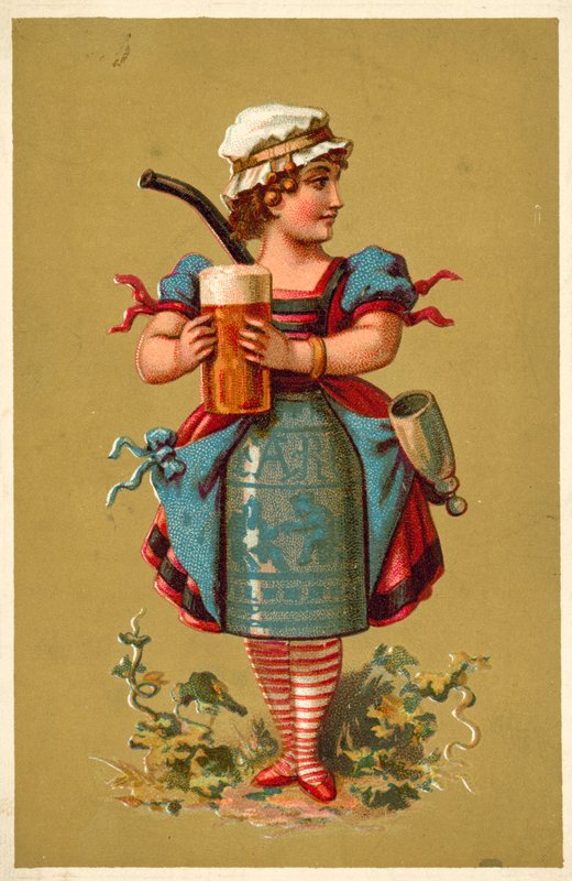 Lány a kezében egy nagy pohár sörrel (chromolitho) alkotó: French School