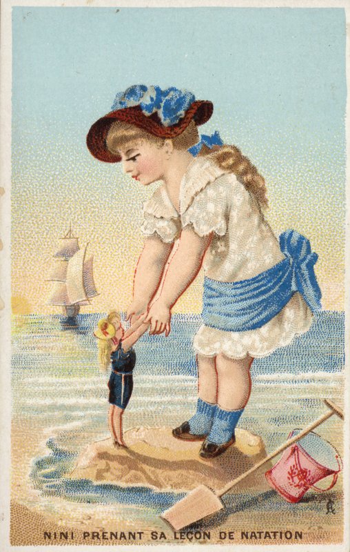 Lány tanít egy babát úszni alkotó: French School