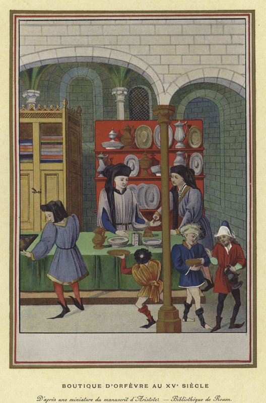 Arany- és ezüstműves üzlet, 15. század alkotó: French School