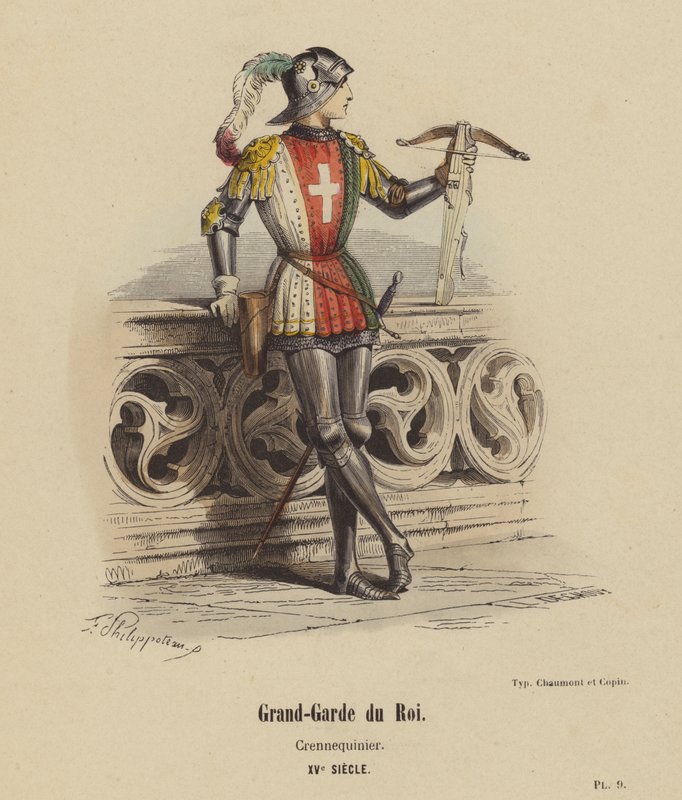 A király nagy gárdája, Crennequinier, XV. század (színes metszet) alkotó: French School