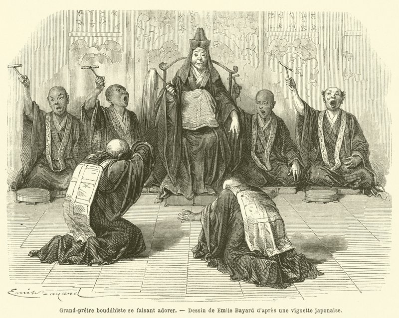 Buddhista főpapot imádják (metszet) alkotó: French School