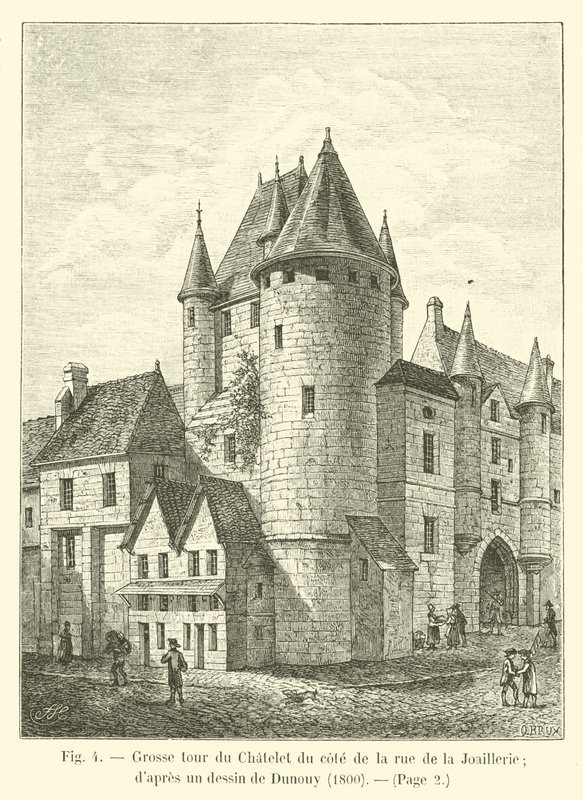 A Chatelet nagy tornya a rue de la Joaillerie oldalán; Dunouy rajza után, 1800 alkotó: French School
