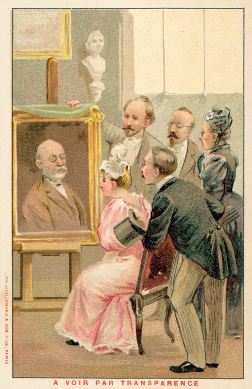 Festményt tanulmányozó emberek csoportja (chromolitho) alkotó: French School
