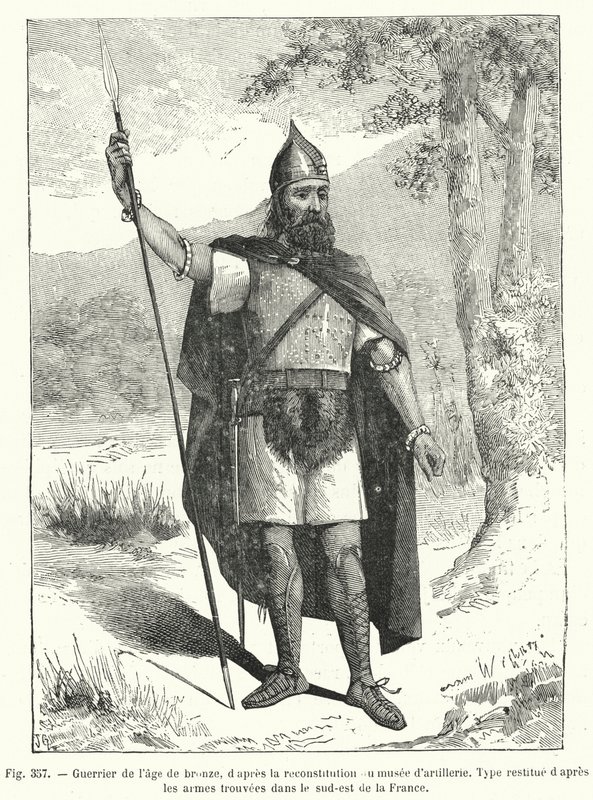 A bronzkori harcos, a tüzérségi múzeum rekonstrukciója után (metszet) alkotó: French School