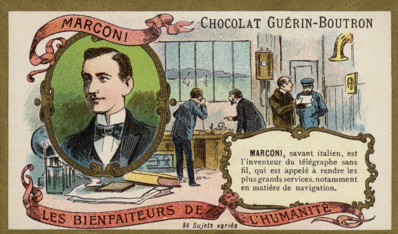 Guglielmo Marconi, olasz feltaláló és rádió úttörője (chromolitho) alkotó: French School