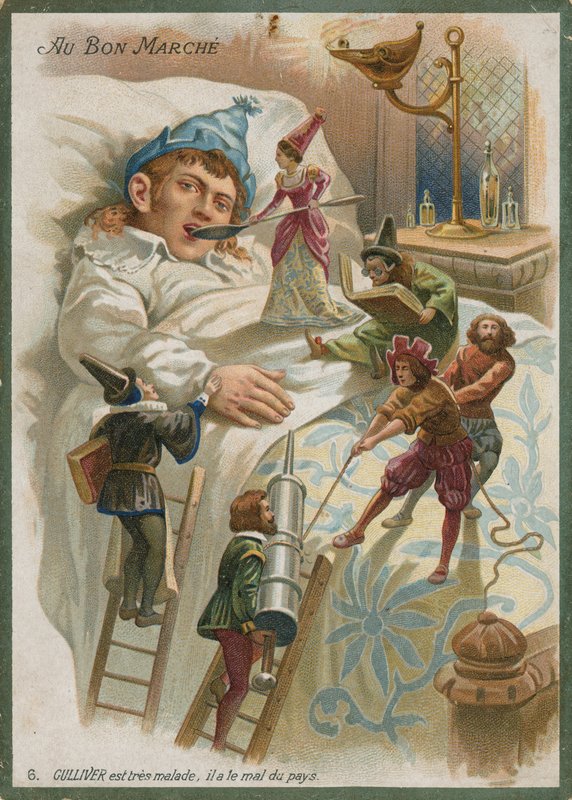 Gulliver megbetegedett Lilliputban alkotó: French School