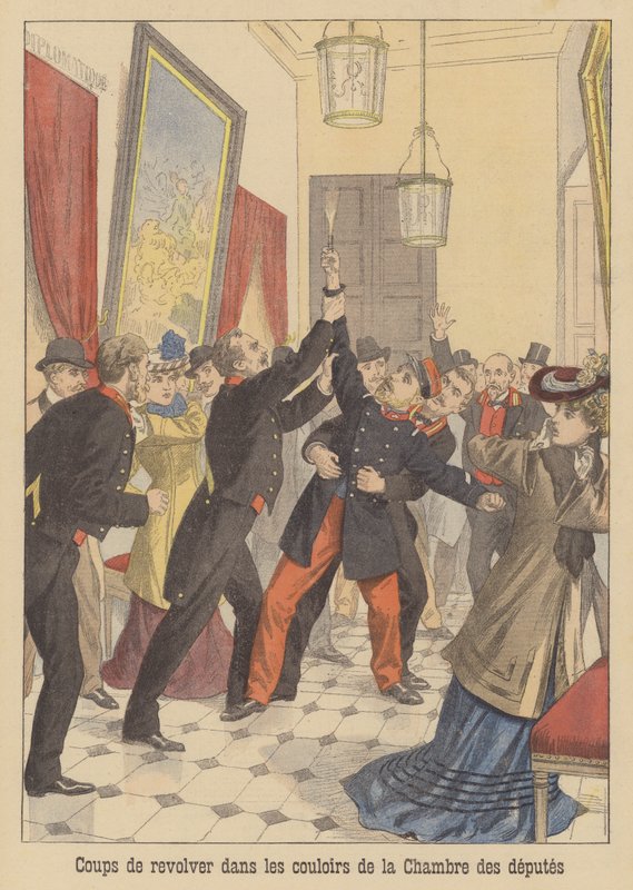 Lövések a francia képviselőház folyosóin (színes lithó) alkotó: French School