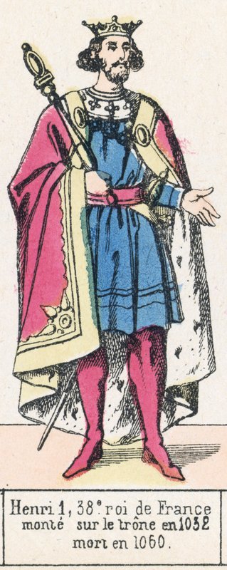 Henri 1, Franciaország 38. királya, 1032-ben lépett trónra, 1060-ban halt meg (színes metszet) alkotó: French School
