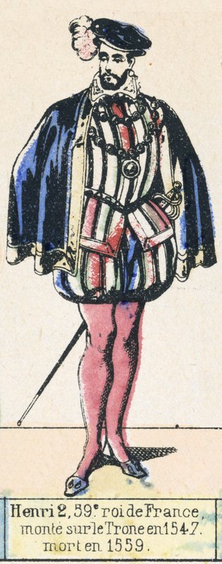 Henri 2, Franciaország 59. királya, 1547-ben lépett trónra, 1559-ben halt meg (színes metszet) alkotó: French School
