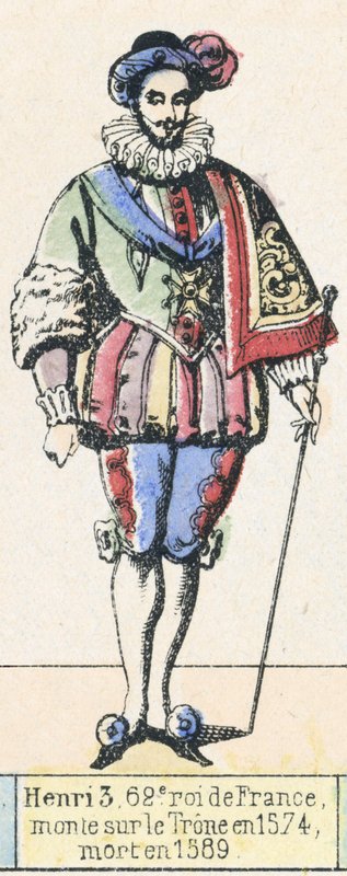 Henri 3, Franciaország 62. királya, 1574-ben lépett trónra, 1589-ben halt meg (színes metszet) alkotó: French School