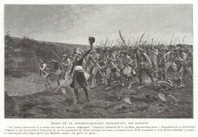 Henri de la Rochejaquelin a katonáit szorongatja, Vendee Revolt, Franciaország alkotó: French School