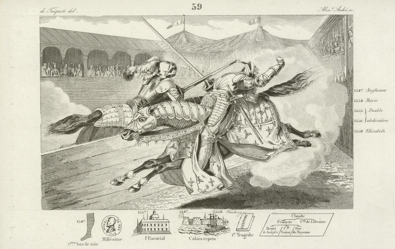 II. francia Henrik halálosan megsebesült egy tornán Gabriel Montgomeryvel, a Kings skót gárdájának kapitányával, 1559 alkotó: French School