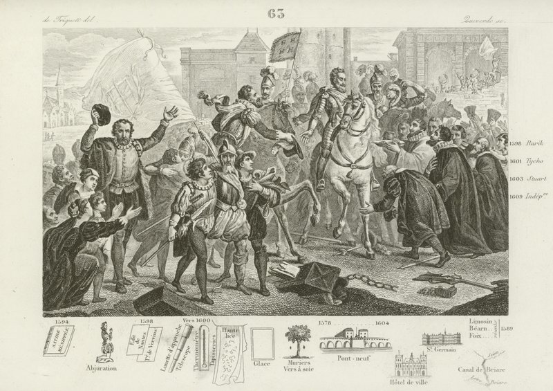 IV. francia Henrik belép Párizsba Brissac gróf, a város kormányzója kíséretében, 1594. március 22. alkotó: French School