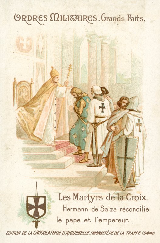 Hermann von Salza, a Német Lovagrend nagymestere megbékélést hoz létre IX. Gergely pápa és II. Frigyes császár között. alkotó: French School