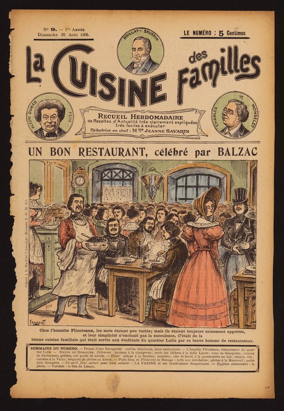 Honore de Balzac a párizsi Flicoteaux étteremben vacsorázik (színes metszet) alkotó: French School