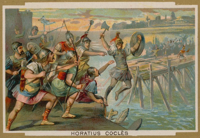 Horatius Cocles, római katona, a Pons Sublicius védelmében Clusium királyának megszálló hadserege ellen, Kr.e. 6. század alkotó: French School