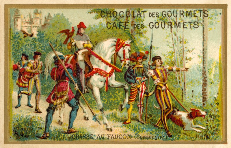 Vadászat sólymokkal, Compiegne, Franciaország (chromolitho) alkotó: French School