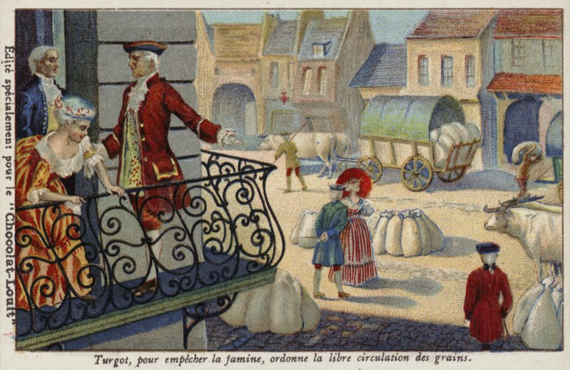 Az éhezés megelőzése érdekében Anne-Robert-Jacques Turgot ingyenes gabonaosztást rendel el, Franciaország, c1770 alkotó: French School