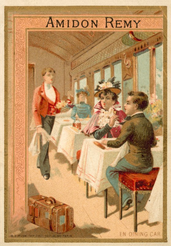 Az étkezőkocsiban (chromolitho) alkotó: French School