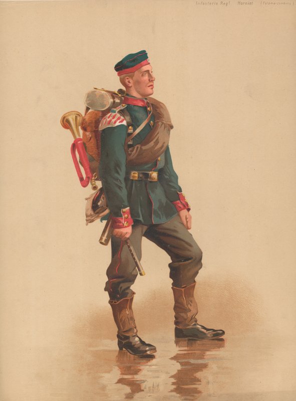 Gyalogsági regt bugler, mezei menet mise alkotó: French School