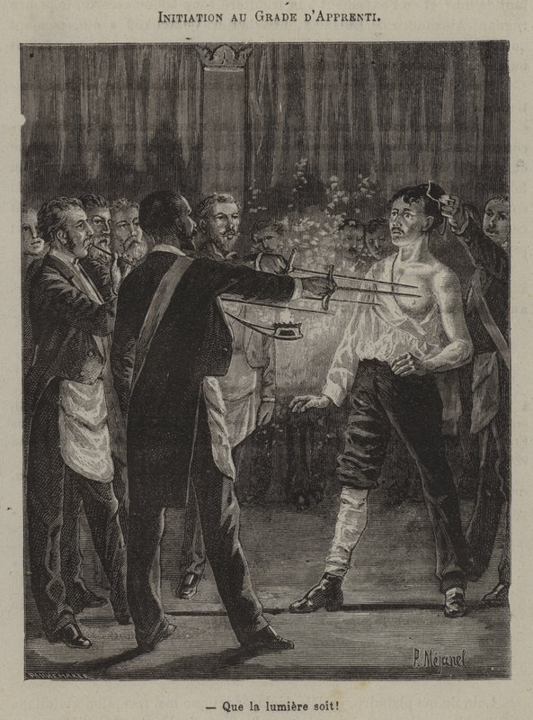 Beavatás a tanulói fokozatba. "Legyen világosság!" (metszés) alkotó: French School