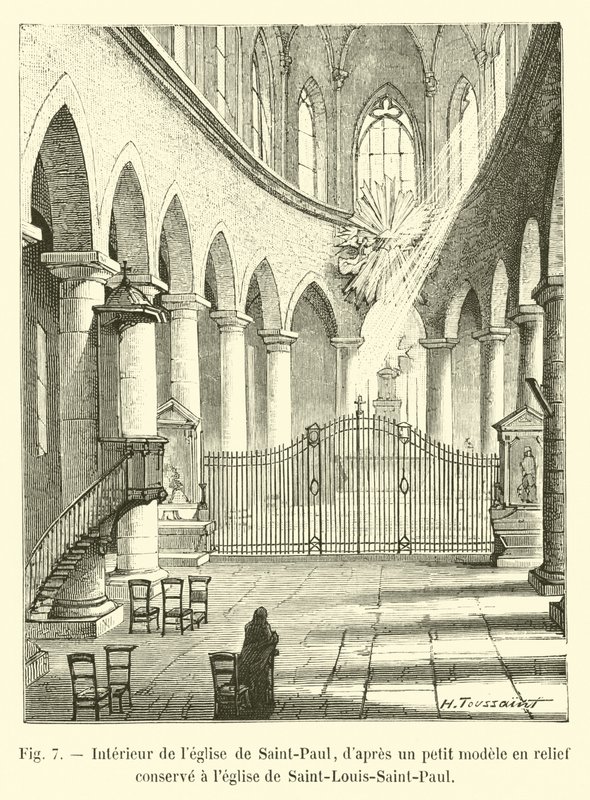 A Saint-Paul templom belseje a Saint-Louis-Saint-Paul templomban őrzött kis domborműmintáról alkotó: French School