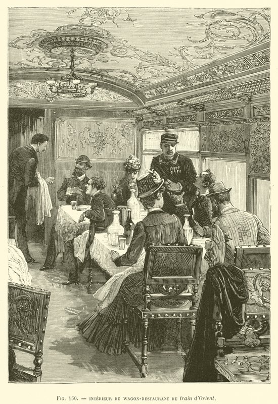 Az Orient vonat kocsi-éttermének belseje (metszet) alkotó: French School